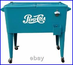 80 Qt Outdoor Rolling Patio Cooler Tailgate Party 36-Hr Ice Box Cart Chest -Blue