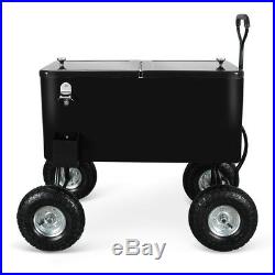 80 Qt Party Cooler Portable Cold Drink Wagon with 10' All Terrain Wheels, Black