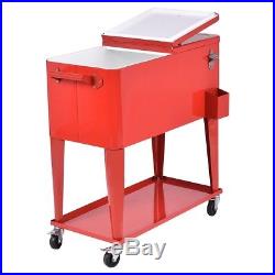 80 Qt Portable Steel Red Patio Deck Party Beer Wine Cooler Cart Ice Chest Wheels