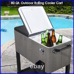 80 Qt Quart Rolling Cooler Ice Chest Beverage Bar Cart for Patio Outdoor Party