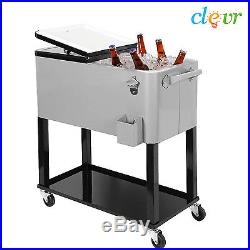 80 Qt Quart Rolling Cooler Ice Chest Patio Outdoor Picnic Portable Silver
