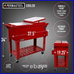 80 Qt. Red Antique Furniture Style Rolling Patio Cooler