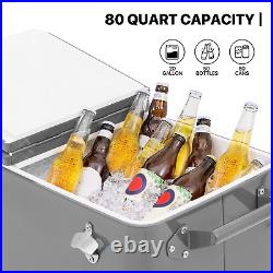 80 Qt Rolling Cooler CartBOTTLE OPENER+STORAGE SHELFCamping Beverage Ice Chest