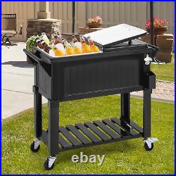 80 Qt Rolling Cooler Cart Outdoor Camping Ice Chest Party Beverage Storage Cart