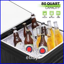 80 Qt Rolling Cooler Cart Outdoor Party Beverage Storage Cart Camping Ice Chest