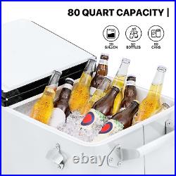 80 Qt Rolling Cooler Cart Patio Party Bar Ice Chest Drink Beverage Cart withShelf