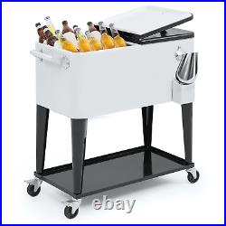 80 Qt Rolling Cooler Cart Patio Party Bar Ice Chest Drink Beverage Cart withShelf