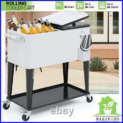 80 Qt Rolling Cooler Cart Patio Party Drink Beverage Cart Bar Ice Chest withShelf