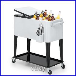 80 Qt Rolling Cooler Cart Patio Party Drink Beverage Cart Bar Ice Chest withShelf