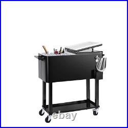 80 Qt Rolling Ice Chest Cooler Cart, Bar Stand Up Cooler Trolley withScoop, Black