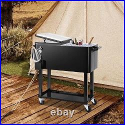 80 Qt Rolling Ice Chest Cooler Cart, Bar Stand Up Cooler Trolley withScoop, Black