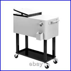 80 Qt Rolling Ice Chest Cooler Cart, Bar Stand Up Cooler Trolley withScoop, White