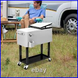 80 Qt Rolling Ice Chest Cooler Cart, Bar Stand Up Cooler Trolley withScoop, White