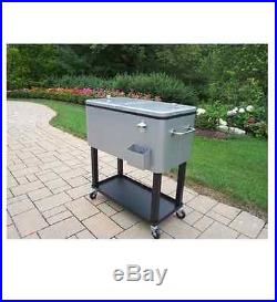 80-Qt. Stainless Steel Patio Outdoor Cooler Cart Metallic Gray Rolling Insulated