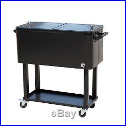 80 Quart Chest Cooler Cart Ice Beer Beverage Outdoor Patio Party Black Portable