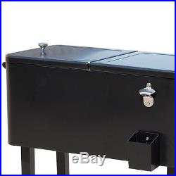 80 Quart Chest Cooler Cart Ice Beer Beverage Outdoor Patio Party Black Portable