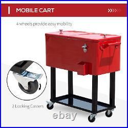 80 Quart Mobile Cooler Cart Portable Rolling Bottom Storage Tray Bottle Opener
