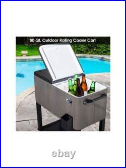 80-Quart Outdoor Beverage Rolling Cooler For Backyard Deck Patio With Wheels