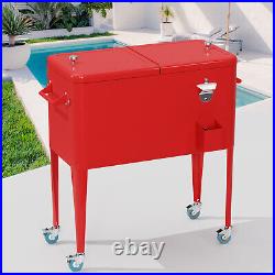 80 Quart Outdoor Cooler Cart Rolling Ice Cooler Ice Chest with Wheels Handles