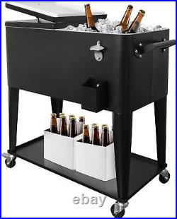 80 Quart Outdoor Patio Cooler with Wheels Rolling Ice Chest for Backyard Deck US