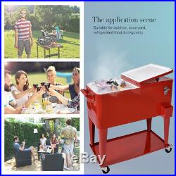 80 Quart Outdoor Rolling Cooler Cart Ice Chest Portable Patio Party Bar Drink