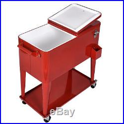 80 Quart Outdoor Rolling Cooler Cart Ice Chest Portable Patio Party Bar Drink