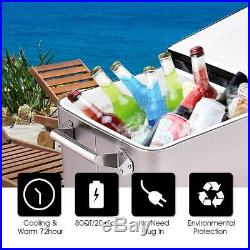 80 Quart Patio Cooler Rolling Cooler Ice Chest with Shelf Wheels and Bottle Open