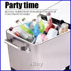 80 Quart Patio Cooler Rolling Cooler Ice Chest with Shelf Wheels and Bottle Open