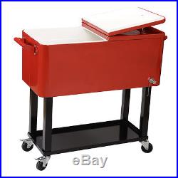 80 Quart Patio Deck Cooler Rolling Outdoor Solid Steel Construction Party Red