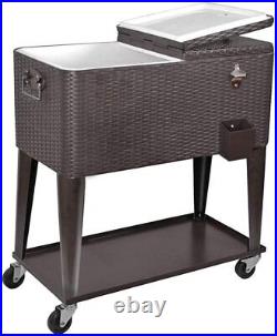 80 Quart Patio Ice Chest Cooler Cart on Wheel with Shelf Bottle Opener for Patio