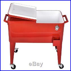 80 Quart Patio Rolling Cooler Cart Ice Beer Beverage Chest Party with Wheels Red