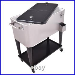 80 Quart Patio Rolling Stainless Steel Ice Beverage Cooler Durable Performance
