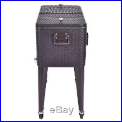 80 Quart Rattan Rolling Cooler Cart Ice Beer Beverage Chest on Wheels with Shelf