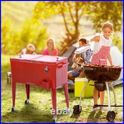 80 Quart Red Outdoor Patio Cooler Cart Ice Beer Beverage Portable Chest Party