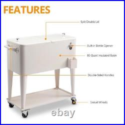 80 Quart Rolling Cooler Cart Camping Beverage Cart Ice Beer Chest With /Shelf