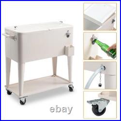 80 Quart Rolling Cooler Cart Camping Beverage Cart Ice Beer Chest With /Shelf