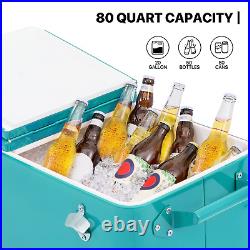 80 Quart Rolling Cooler Cart Camping Ice Chest Patio Party Beverage Cart withShelf