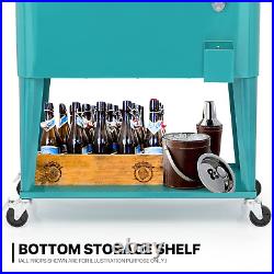80 Quart Rolling Cooler Cart Camping Ice Chest Patio Party Beverage Cart withShelf