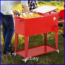80 Quart Rolling Cooler Cart Ice Beer Chest Picnic Camping Beverage Cart withShelf