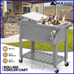 80 Quart Rolling Cooler Cart Outdoor Party Ice Chest Camping Beverage Beer Cart