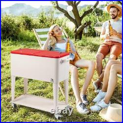 80 Quart Rolling Cooler Cart Picnic Camping Beverage Cart Ice Beer Chest withShelf