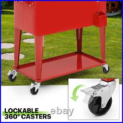 80 Quart Rolling Cooler Cart Picnic Camping Beverage Cart Ice Beer Chest withShelf