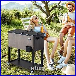 80 Quart Rolling Cooler Cart with Shelf, Outdoor Beverage Cooler for Party, Grey