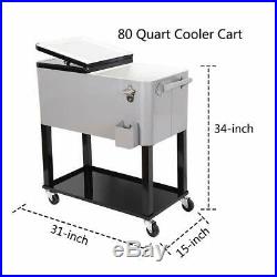 80 Quart Rolling Cooler Cart with Wheels, Portable Drink Beverage Bar for Party