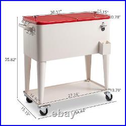 80 Quart Rolling Ice Chest, Portable Bar Drink Cooler with Catch Basin, Botto