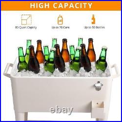 80 Quart Rolling Ice Chest, Portable Bar Drink Cooler with Catch Basin, Botto