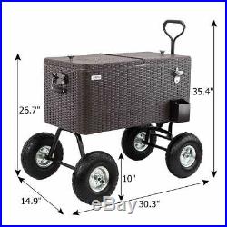 80-Quart Rolling Ice Chest Portable Cooler Rattan Wagon 10 All-Terrain Wheels