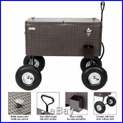 80-Quart Rolling Ice Chest Portable Cooler Rattan Wagon 10 All-Terrain Wheels