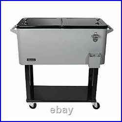 80 Quart Rolling Ice Chest Portable Patio Party Bar Drink Cooler Cart Beverage P
