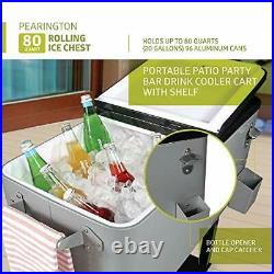 80 Quart Rolling Ice Chest Portable Patio Party Bar Drink Cooler Cart Beverage P